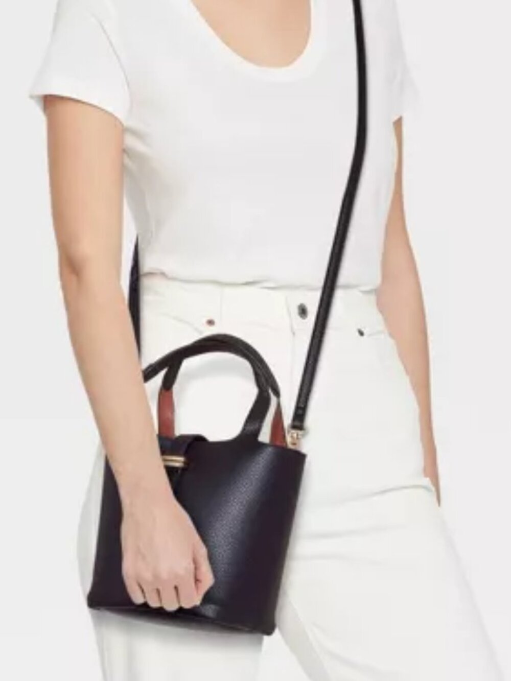 Mini Tulip Tote Handbag with Crossbody Strap - A New Day Black